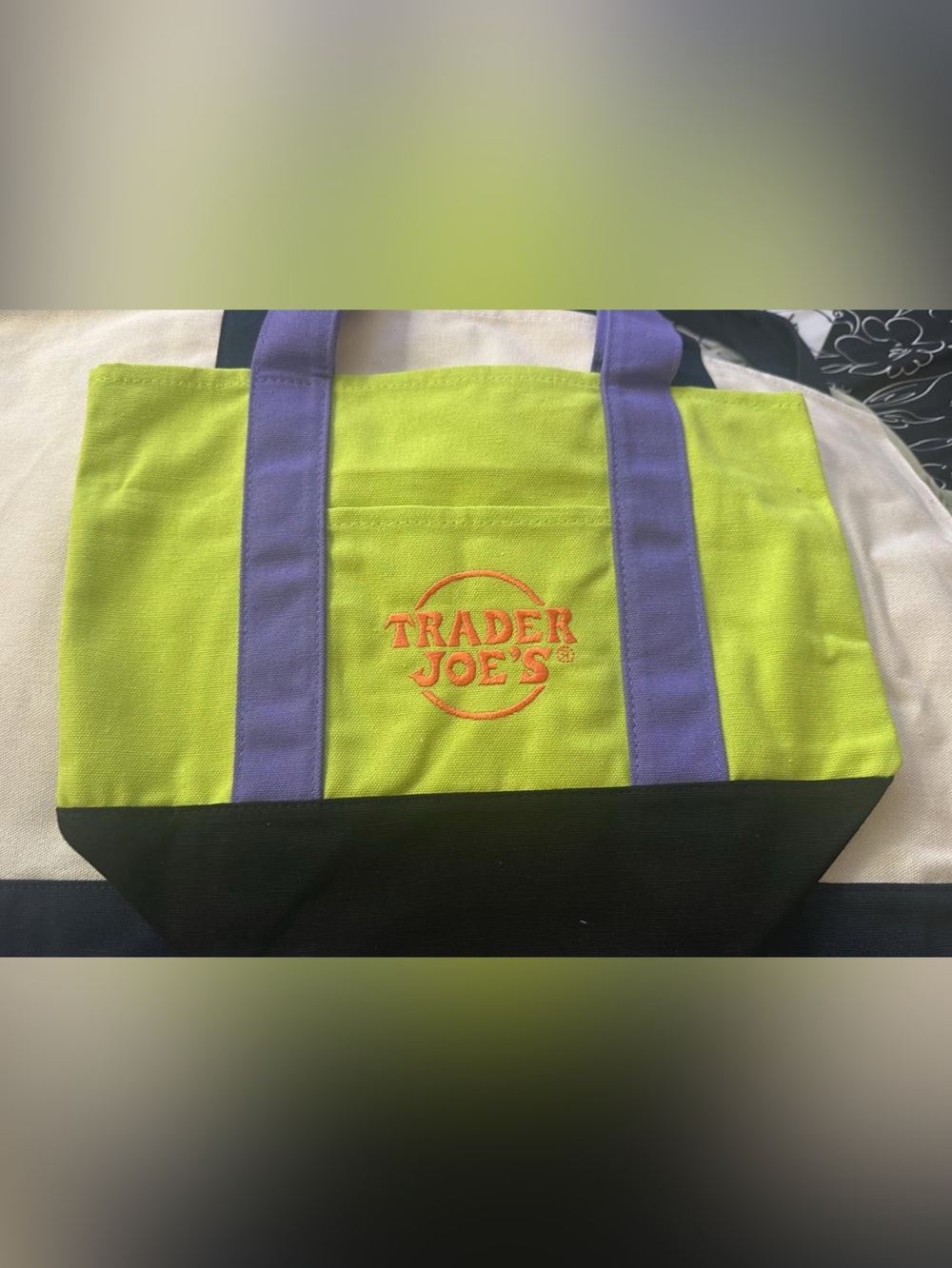 Trader joe’s Lime Green & Purple Tote Bag